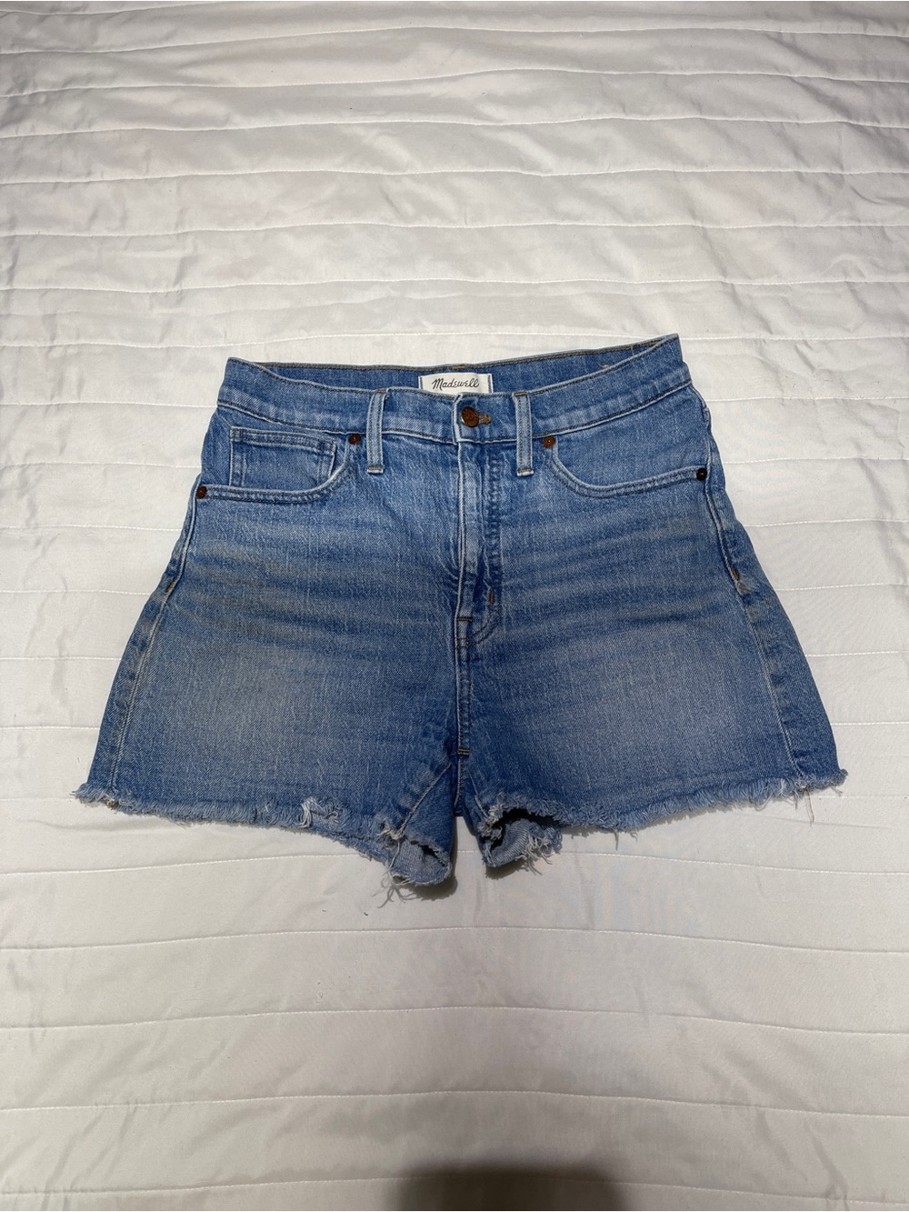 Madewell Medium Blue Denim Cutoff Shorts with Frayed Hem